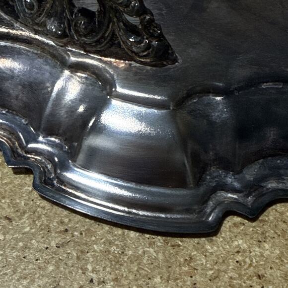 VTG Footed Silverplate Serving Tray Victorian Scroll & Cartouche Design Unmarked - Picture 5 of 10